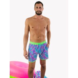 Neon Paisley Pop Men's Stretch Dolphin Hem Swim Trunks