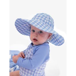 Periwinkle Blue Gingham Printed Sun Protective Hat