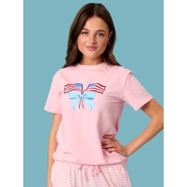 Flag Bow Pink Adult Short Sleeve Graphic Tee