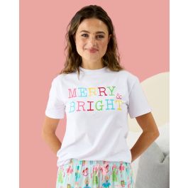 Merry & Bright White Adult Short Sleeve Graphic Tee
