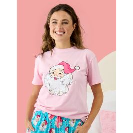 Santa Joy Pink Adult Short Sleeve Graphic Tee
