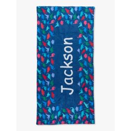 Navy Dino Roar Personalized Beach Towel