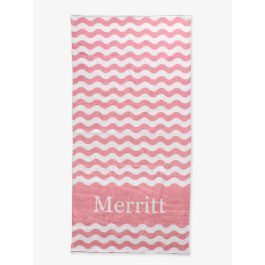 Bubblegum Pink Wavy Stripe Personalized Beach Towel