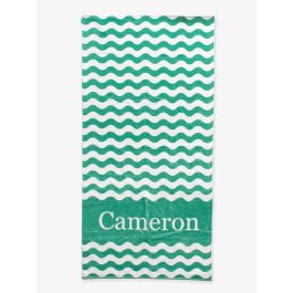 Bright Green Wavy Stripe Personalized Beach Towel