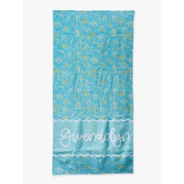 Light Blue Enchanted Flowers Personalized Beach Towel