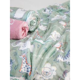 Sage Safari Printed Personalized Plush Minky Blanket