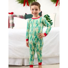 Green Jolly Grove Long Sleeve Pajama Set, Bamboo Viscose
