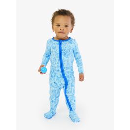 Blue Cottontail Toile One Piece Footie Pajama, Modal Blend