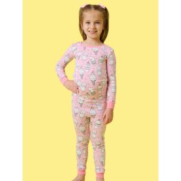 Pink Colorful Cones Colorable Long Sleeve Pajama Set, Bamboo Viscose
