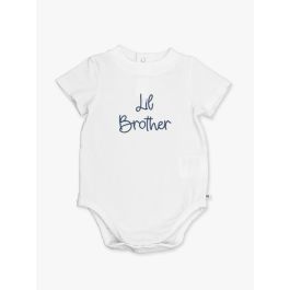 Navy Lil Brother Embroidered White Short Sleeve Basic Bodysuit