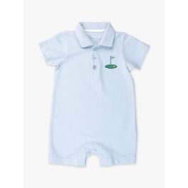 Golf Tee Embroidered Light Blue Pique Polo Romper