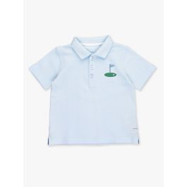 Golf Tee Embroidered Light Blue Pique Short Sleeve Polo Shirt