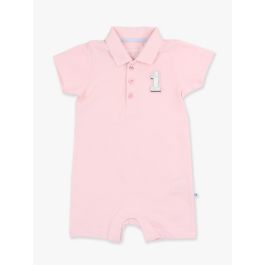 White Number 1 Embroidered Pink Pique Polo Romper