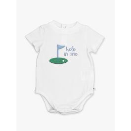 Hole in One Embroidered White Short Sleeve Basic Bodysuit