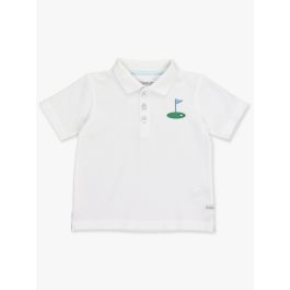 Blue Golf Hole Embroidered White Pique Short Sleeve Polo Shirt