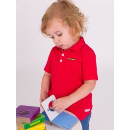 Pencil Embroidered Red Pique Short Sleeve Polo Shirt