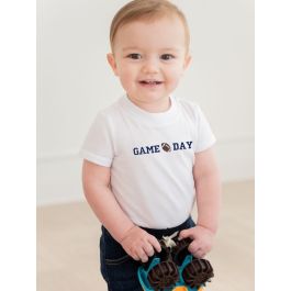 Navy Football Game Day Embroidered White Short Sleeve Basic Bodysuit