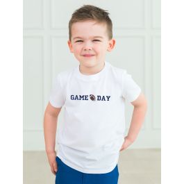 Navy Football Game Day Embroidered White Short Sleeve Basic Tee