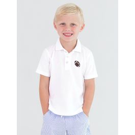 Football Embroidered White Pique Short Sleeve Polo Shirt
