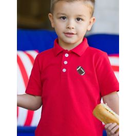 Football Embroidered Red Pique Short Sleeve Polo Shirt