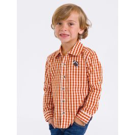 Football Embroidered Classic Rust Gingham Long Sleeve Button Down Shirt