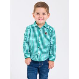 Football Embroidered Classic Emerald Green Gingham Long Sleeve Button Down Shirt