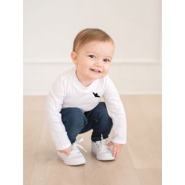 Bat Embroidered White Henley Bodysuit