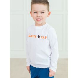 Tangerine Football Game Day Embroidered White Long Sleeve Basic Tee