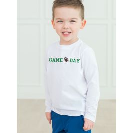 Green Football Game Day Embroidered White Long Sleeve Basic Tee