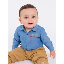 Howdy Santa  Embroidered Blue Chambray Long Sleeve Button Down Bodysuit