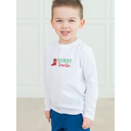 Howdy Santa  Embroidered White Long Sleeve Basic Tee