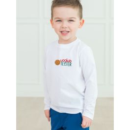 Cookie Tester  Embroidered White Long Sleeve Basic Tee