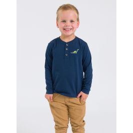 Holiday Dino Embroidered Dark Navy Knit Long Sleeve Henley Tee