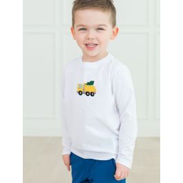Holiday Dump Truck Embroidered White Long Sleeve Basic Tee