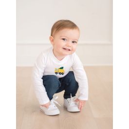Holiday Dump Truck Embroidered White Long Sleeve Basic Bodysuit