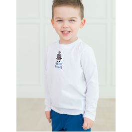 Beep Mine Embroidered White Long Sleeve Basic Tee