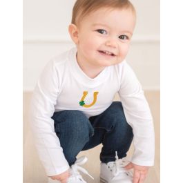 Lucky Horseshoe Embroidered White Long Sleeve Basic Bodysuit