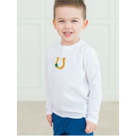 Lucky Horseshoe Embroidered White Long Sleeve Basic Tee