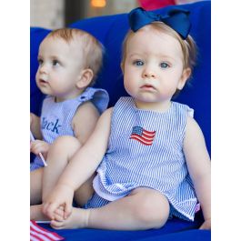 Red USA Embroidered Americana Seersucker Ric Rac Swing Top and Bloomer Set