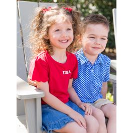 White USA Embroidered Red Short Sleeve Scallop Tee