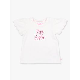 Hot Pink Big Sister Embroidered White Short Sleeve Scallop Tee