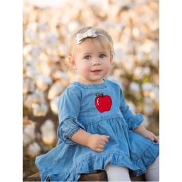 Red Apple Embroidered Light Wash Stretch Denim High Low Ruffle Tunic