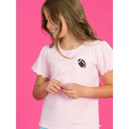 Football Embroidered Pink Short Sleeve Scallop Tee