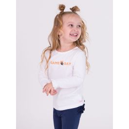Tangerine Football Bow Game Day Embroidered White Knit Long Sleeve Ruffle Layering Tee