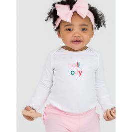 holly jolly Embroidered White Knit Long Sleeve Ruffle Layering Bodysuit