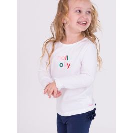 holly jolly Embroidered White Knit Long Sleeve Ruffle Layering Tee
