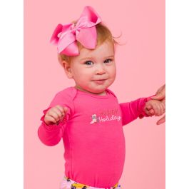 Howdy Holiday Embroidered Hot Pink Knit Long Sleeve Ruffle Layering Bodysuit