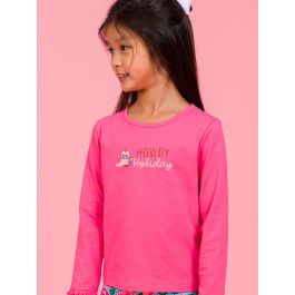 Howdy Holiday Embroidered Hot Pink Knit Long Sleeve Ruffle Layering Tee