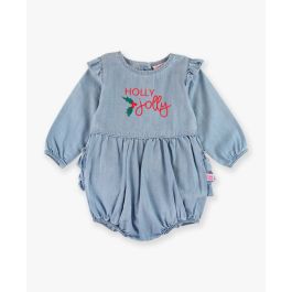 Jolly  Embroidered Light Wash Long Sleeve Flutter Bubble Romper