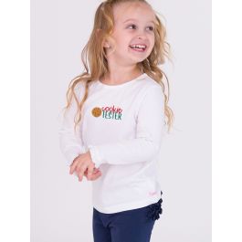 Cookie Tester  Embroidered White Knit Long Sleeve Ruffle Layering Tee